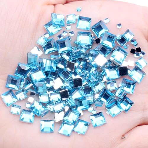 180 Stück flache Rückseite, quadratische Strasssteine, blaue flache Rückseite, Acryl-Kristallsteine, 2/4/6 mm, antihaftbeschichtet, Acryl-Strasssteine für Bastelarbeiten, Nagelkunst von Mcoser
