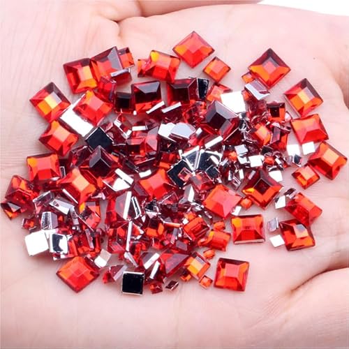 180 Stück flache Rückseite, quadratische Strasssteine, rote flache Rückseite, Acryl-Kristallsteine, 2/4/6 mm, antihaftbeschichtet, Acryl-Strasssteine für Bastelarbeiten, Nagelkunst von Mcoser