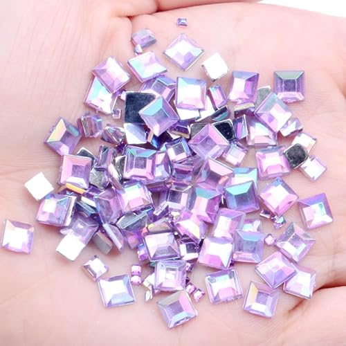 180 Stück flache Rückseite, quadratische Strasssteine, violett, flache Rückseite, Acryl-Kristallsteine, 2/4/6 mm, antihaftbeschichtet, Acryl-Strasssteine für Bastelarbeiten, Nagelkunst von Mcoser