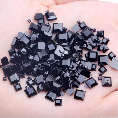 180 Stück quadratische Strasssteine mit flacher Rückseite, schwarze flache Rückseite, Acryl-Kristallsteine, 2/4/6 mm, antihaftbeschichtet, Acryl-Strasssteine für Bastelarbeiten, Nagelkunst von Mcoser