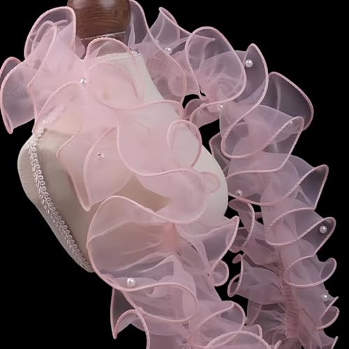 2 Meter rosa gerüschter Spitzenbesatz mit Perlen, 11 cm, plissiertes Organza-Spitzenband für Blumensträuße/Geschenkverpackungen 2 Meter rosa gerüschter Spitzenbesatz mit Perlen, 11 cm, plissiertes Organza-Spitzenband für Blumensträuße/Geschenkverpackungen von Mcoser