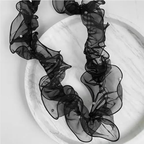 2 m schwarzes gerüschtes Spitzenband mit Perlen, 11 cm, plissiertes Organza-Spitzenband für Blumensträuße/Geschenkverpackungen 2 m schwarzes gerüschtes Spitzenband mit Perlen, 11 cm, plissiertes Organza-Spitzenband für Blumensträuße/Geschenkverpackungen von Mcoser