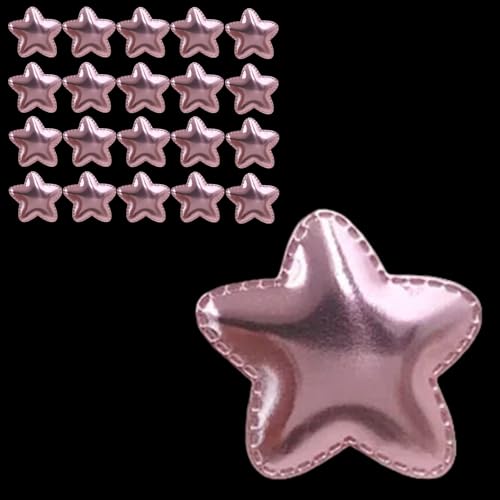 20 Stück rosa Ster-Applikationen zum Aufnähen, 5 cm, PU-Leder, glitzernde Stern-Verzierung, Flicken für Kleidung, Tasche, Pailletten-Dekor von Mcoser