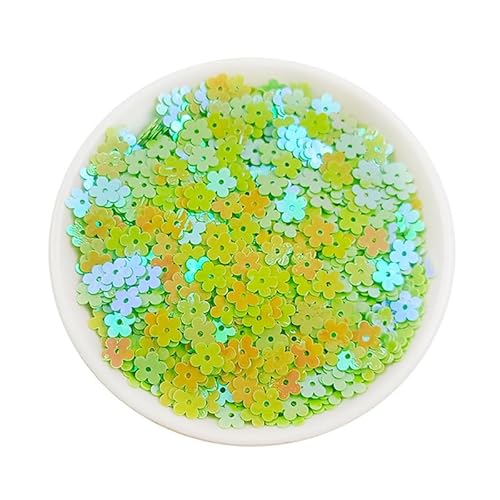 20 g schillernde grüne Blumen-Pailletten zum Nähen, Kunststoff-Pflaumenblütenperlen, 7 mm, Blumenscheibe, lose Pailletten für Scrapbooking, Bühnendekorationen von Mcoser