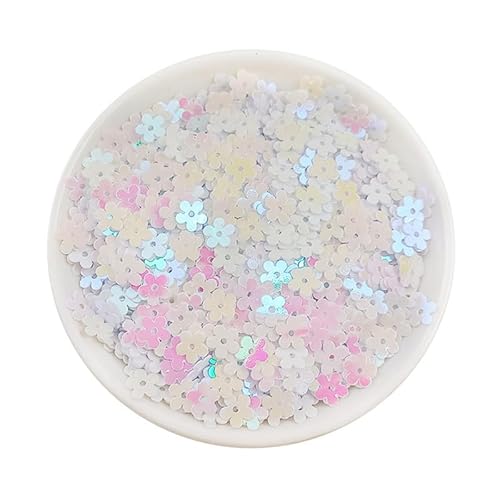 20 g schillernde weiße Blumen-Pailletten zum Nähen, Kunststoff-Pflaumenblütenperlen, 7 mm, Blumenscheibe, lose Pailletten für Scrapbooking, Bühnendekorationen von Mcoser