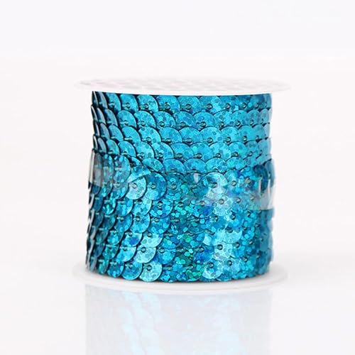 4,5 m lange glitzernde blaue Paillettenbordüre, 6 mm runde Paillettenschnur, PVC, Laser-Paillettenrollen, Bänder zum Nähen, Glitzer-Dekor von Mcoser