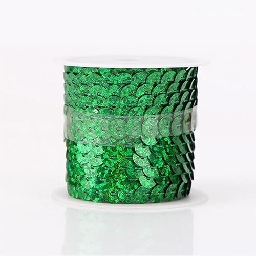 4,5 m lange glitzernde grüne Pailletten-Bordüre, 6 mm, runde Paillettenschnur, PVC-Laser-Paillettenrollen, Bänder zum Nähen, Glitzer-Dekor von Mcoser
