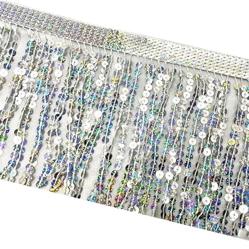 Fransenborte mit Pailletten, 91 cm lang, glänzend, weiß, zum Nähen, für selbstgemachte Stoffdekoration Fransenborte mit Pailletten, 91 cm lang, glänzend, weiß, zum Nähen, für selbstgemachte Stoffdekoration von Mcoser
