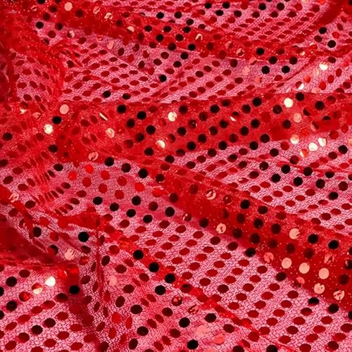 Glitzernder Paillettenstoff mit Punkt, 1,1 m breit, rotes Glitzer-Material, Netzstoff für Glitzerkleidung, Bühne, Kostüm-Dekoration, 1 m Glitzernder Paillettenstoff mit Punkt, 1,1 m breit, rotes Glitzer-Material, Netzstoff für Glitzerkleidung, Bühne, Kostüm-Dekoration, 1 m von Mcoser