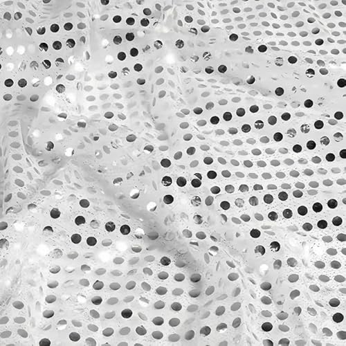 Glitzernder Paillettenstoff mit Punkten, 1,1 m breit, silberfarben, glitzernd, Netzstoff für Glitzerkleidung, Bühne, Kostüm-Dekoration, 1 m Glitzernder Paillettenstoff mit Punkten, 1,1 m breit, silberfarben, glitzernd, Netzstoff für Glitzerkleidung, Bühne, Kostüm-Dekoration, 1 m von Mcoser