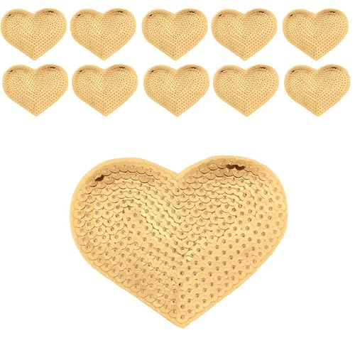 Goldene Herz-Pailletten-Applikationen zum Aufbügeln, glitzernde Pailletten, Herz-Flicken, Applikationen, Stoffaufkleber für Kleidung, Jeans, Taschen, Hüte, Reparatur und Dekoration, 8,5 x 7 cm, 10 Goldene Herz-Pailletten-Applikationen zum Aufbügeln, glitzernde Pailletten, Herz-Flicken, Applikationen, Stoffaufkleber für Kleidung, Jeans, Taschen, Hüte, Reparatur und Dekoration, 8,5 x 7 cm, 10 von Mcoser