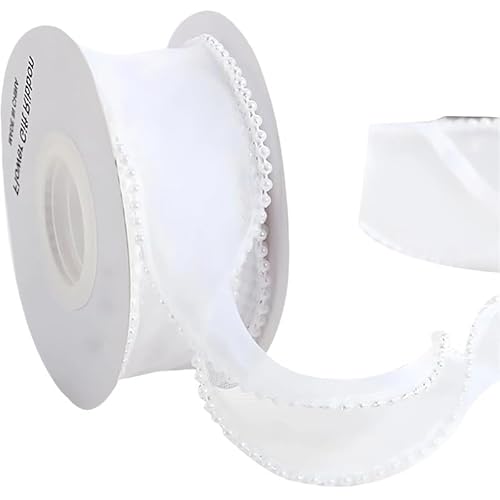 Organza-Chiffonband mit Perlenrand, 4 cm breit, durchsichtiges Organza-Band, für Geschenkverpackungen, 1 Rolle Organza-Chiffonband mit Perlenrand, 4 cm breit, durchsichtiges Organza-Band, für Geschenkverpackungen, 1 Rolle von Mcoser