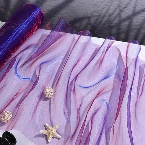 Organza-Stoff mit Farbverlauf, 45 cm breit, schillerndes Polyester, Organza-Tüll, holografischer Gaze-Stoff zum Nähen, Marineblau/Rot von Mcoser