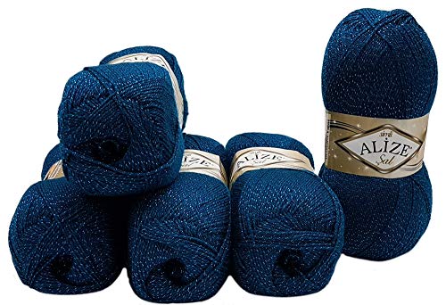 Alize 5 x 100g Glitzerwolle SAL zum Stricken und Häkeln, 500 Gramm Metallic-Wolle (Petrol 17) von Mcties