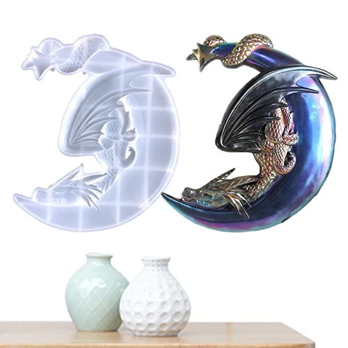 WOBBLO Drachenformen für Harz | Fliegender Drache Mond Epoxidharz Silikonform | Drachen-Fondantform, Tierdrache, Schokoladenform, Backform, Werkzeug zum Dekorieren von Kuchen, Polymer von Mcties