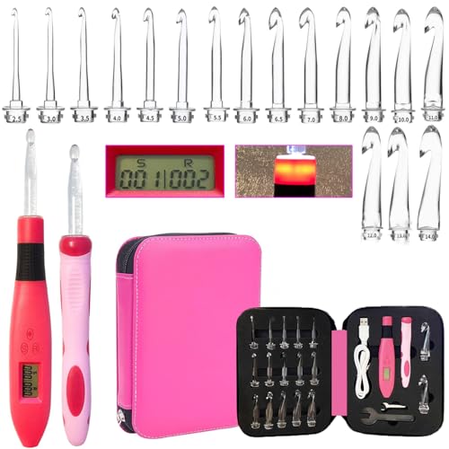 Mdoker Häkelnadel-Set, beleuchtet, 2,50 ~ 14,0 mm, beleuchtete Häkelnadeln zum Zählen von Stichen und Reihen, 17 Größen Mdoker Häkelnadel-Set, beleuchtet, 2,50 ~ 14,0 mm, beleuchtete Häkelnadeln zum Zählen von Stichen und Reihen, 17 Größen von Mdoker