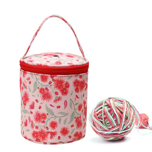 Mdoker Mini-Garnaufbewahrung, kleine Garntasche zum Häkeln mit Löchern, leere runde Strick-Tragetasche, tragbarer Garnhalter, perfekt für Reisen, Anfänger und Häkeln (roter Löwenzahn) von Mdoker