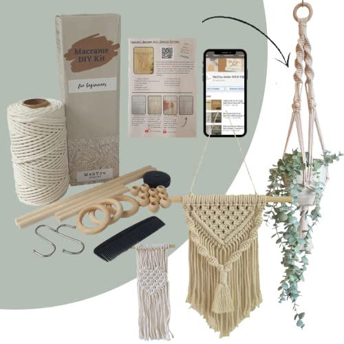 Makramee DIY Kit für Erwachsene Anfänger, Wandbehang-Set, Pflanzenaufhänger Kit mit leicht zu befolgende 3 Videoanleitungen, Holzdübel, Holzperlen usw. Makramee DIY Kit für Erwachsene Anfänger, Wandbehang-Set, Pflanzenaufhänger Kit mit leicht zu befolgende 3 Videoanleitungen, Holzdübel, Holzperlen usw. von Me2You Atelier