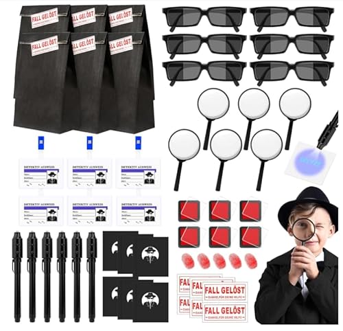 Detektiv Set Kinder, 48 STK Detektiv Kindergeburtstag Mitgebsel mit Fingerabdruck Set, Geheimstift mit UV Licht Kinder, Agentenbrille, Notizbuch, Lupe, Detektivausweis, Detective Spiel Geschenke Detektiv Set Kinder, 48 STK Detektiv Kindergeburtstag Mitgebsel mit Fingerabdruck Set, Geheimstift mit UV Licht Kinder, Agentenbrille, Notizbuch, Lupe, Detektivausweis, Detective Spiel Geschenke von MeYuxg