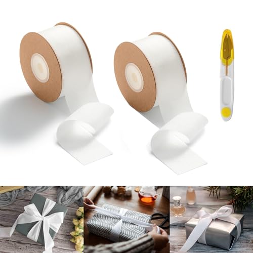 Geschenkband Weiss, Geschenkband Breit 3.8cmx22.8m, Schleifenband Weiß, Schleifenband Hochzeit, Dekoband für Geschenkverpackungen, Hochzeiten, Weihnachtsfeiern, Geburtstage von MeYuxg