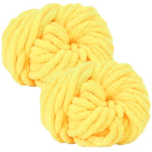 MeYuxg 2 x 250 Gramm Dicke Wolle Garn Strickgarn, Super Soft Chenille Chunky Yarn, Wolle Super Bulky für Gehäkelte Decken gestrickte Haustiernester Decken Dekokissen Armstricken Warmes Gelb von MeYuxg