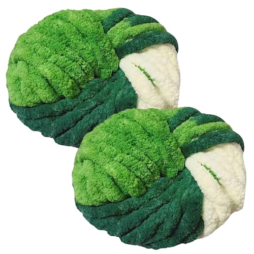 MeYuxg 2 x 250 Gramm Dicke Wolle Garn Strickgarn, Super Soft Chenille Chunky Yarn, Wolle Super Bulky für Gehäkelte Decken gestrickte Haustiernester Decken Dekokissen Armstricken Wolle Waldgrün von MeYuxg