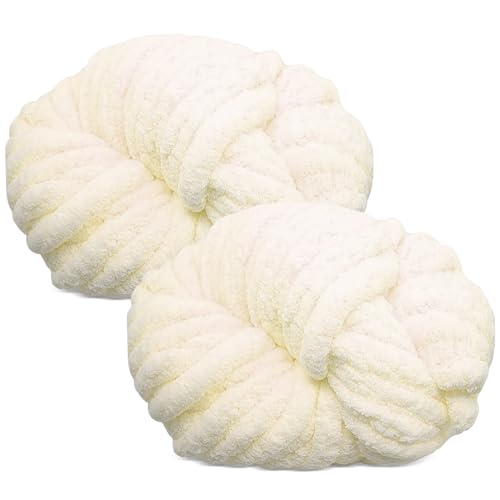 MeYuxg 2 x 250 Gramm Dicke Wolle Garn Strickgarn, Super Soft Chenille Chunky Yarn, Wolle Super Bulky für Gehäkelte Decken gestrickte Haustiernester Decken Dekokissen Armstricken Wolle - White von MeYuxg