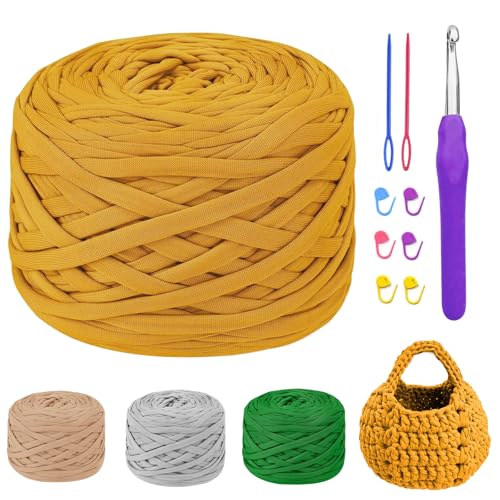 MeYuxg 285g/80m T-Shirt Garn, Textilgarn zum Häkeln für Anfänger,T-Shirt Garn Mit 5,0 mm Häkelnadel, Textilgarn für Taschen, Teppichen, Puppen, Kissen und Wandbehängen, Tshirt Garn zum Häkeln(Kurkuma) MeYuxg 285g/80m T-Shirt Garn, Textilgarn zum Häkeln für Anfänger,T-Shirt Garn Mit 5,0 mm Häkelnadel, Textilgarn für Taschen, Teppichen, Puppen, Kissen und Wandbehängen, Tshirt Garn zum Häkeln(Kurkuma) von MeYuxg