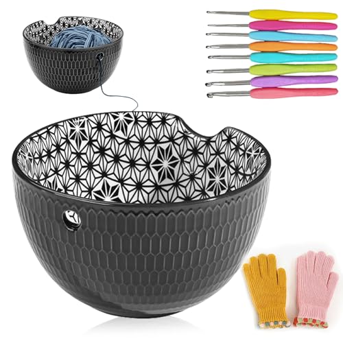 MeYuxg Garnschale, Garnschale für Wolle Stricken Wollschale Garnschale Keramik, Gelten Stricken und Häkeln von Wolle Aufbewahrung Verhindern Sie, DASS Sich Wolle verknotet Yarn Bowl(Schwarz) von MeYuxg