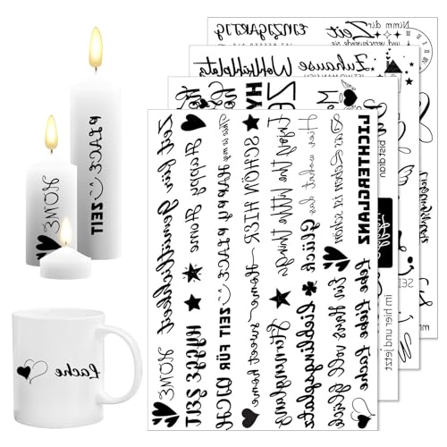 Rubbelaufkleber Transfer Rub Ons 4 Stück Candle Stickers Kerzenfolie Aufkleber Buchaufkleber Papier Set Kerzenfolie Aufkleber Dekoration Möbel Glas Holz DIY Deko von MeYuxg