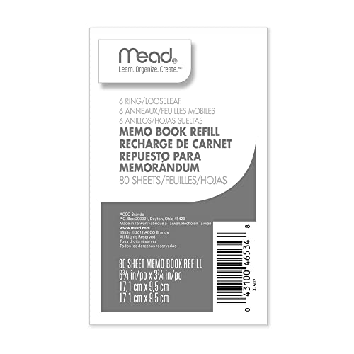 Mead Memo Book Nachfüllpackung, 6 Ringe, 9 x 15 cm, 80 Blatt von Mead