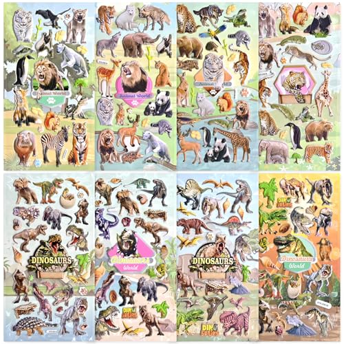 Meafeng 3D Aufkleber für Kinder Kleinkinder, 8 Blätter Puffy Sticker Dinosaurier und Tiere, Geschwollene Aufkleber, Dino 3D Stickers Craft Scrapbooking Dekoration Meafeng 3D Aufkleber für Kinder Kleinkinder, 8 Blätter Puffy Sticker Dinosaurier und Tiere, Geschwollene Aufkleber, Dino 3D Stickers Craft Scrapbooking Dekoration von Meafeng