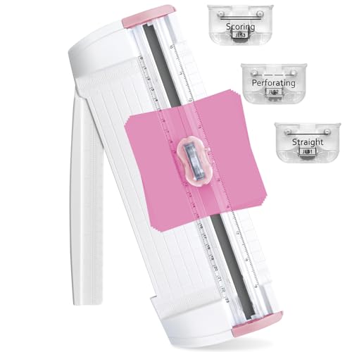 Meafeng® Papierschneider 3 in 1, 9 Zoll A5 Papier Papier Cutter Schneidemaschine mit Geradem Schnitt, Falte, Gepunktete Linie Klingen für Karten, Scrapbooking, Basteln, Beschriftung, Home Office(Rosa) von Meafeng