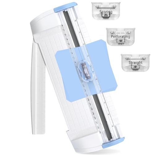 Meafeng® Papierschneider 3 in 1, Papier Schneidemaschine 9 Zoll A5 Papier Cutter mit Geradem Schnitt, Falte, Gepunktete Linie Klingen für Karten, Scrapbooking, Basteln, Beschriftung, Home Office(Blau) von Meafeng