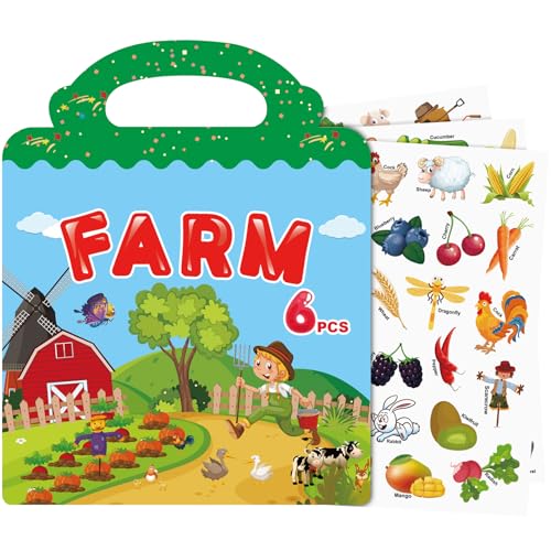 Wiederverwendbare Stickerbuch, Sticker Book für Kinder, 6 Blätter Bauernhof Stickerbücher für 3 4 5 6 Jahre Jungen Mädchen Kleinkinder, 3D Klare Sticker für Lernspielzeug Geschenke Wiederverwendbare Stickerbuch, Sticker Book für Kinder, 6 Blätter Bauernhof Stickerbücher für 3 4 5 6 Jahre Jungen Mädchen Kleinkinder, 3D Klare Sticker für Lernspielzeug Geschenke von Meafeng