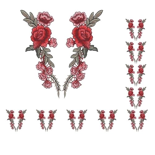 10 Set 1 Paar DIY Rose Blume bestickte Aufnäher Aufnäher Applikation für Jeans Hosen von Mealoodiousmusea