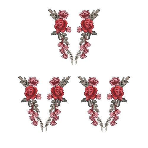 3 Set 1 Paar DIY Rose Blume bestickte Aufnäher Aufnäher Applikation für Jeans Hosen von Mealoodiousmusea