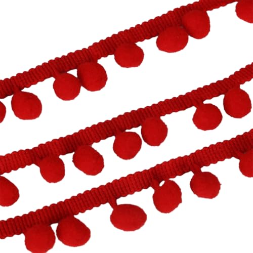 Fransenband zum Nähen, vielseitig, mehrere Farben, breite Anwendung, 4,5 m, Bommelball-Spitze, hellrot von Mealoodiousmusea