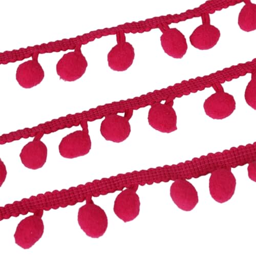 Fransenband zum Nähen, vielseitig, mehrere Farben, breite Anwendung, 4,5 m, Pompon-Spitze, Rosenrot von Mealoodiousmusea