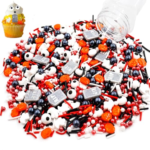 100 g Halloween Tortendeko, Zuckeraugen, Grabstein Cupcake Topper, Kürbis Dessertstreusel, Tortenaufleger, Muffin Deko Essbar zum Dekorieren von Kuchen von Meanju