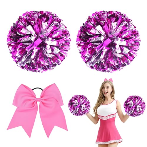 3 Stück Cheerleader Pompons, Cheerleader Pompons Rosa, Sport Pompons Cheers Ball Pompoms, 2 Pompoms + Haarband, Metallfolie Puschel Tanzpuschel für Tanzparty Sport Wettbewerb Team Geist von Meanju