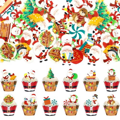 60 Stück Weihnachten Essbare Tortendeko, Zucker Dekoration, Kuchen Deko, Streudeko, Backzubehör für Cupcakes, Muffins, Schokolade, Süßigkeiten, Eis von Meanju