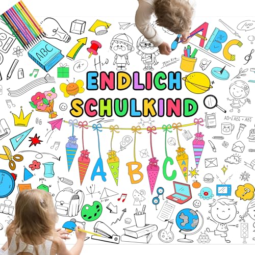 Ausmaltischdecke Einschulung, mit 12 Farbstifte, Schulanfang Tischdecke Ausmalen, Maltischdecke für Kinder, Tischdeko Einschulung, Schulanfang Geschenk Schultüte Füllung für Jungen Mädchen,118 x 90cm Ausmaltischdecke Einschulung, mit 12 Farbstifte, Schulanfang Tischdecke Ausmalen, Maltischdecke für Kinder, Tischdeko Einschulung, Schulanfang Geschenk Schultüte Füllung für Jungen Mädchen,118 x 90cm von Meanju