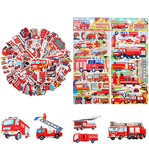 Feuerwehr Aufkleber,Feuerwehrauto Sticker,Aufkleber kinder,Fire Truck Deko für Auto,50 Graffiti Aufkleber für Feuerwehrautos + 2 Schaumstoff Aufkleber,für Auto Laptop Skateboard Fahrrad Moped von Meanju