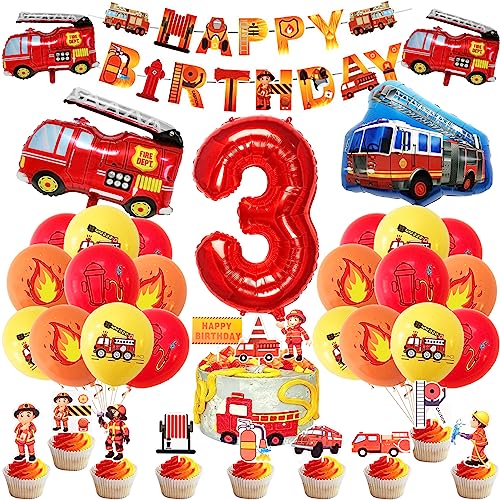 Feuerwehr Geburtstag Deko 3 Jahre 36 Stück, Feuerwehrauto 3 Geburtstag Luftballon, Kindergeburtstag Feuerwehrauto Deko, Feuerwehrmann Geburtstagsdeko, Geburtstagsdeko 3 Jahre Junge von Meanju