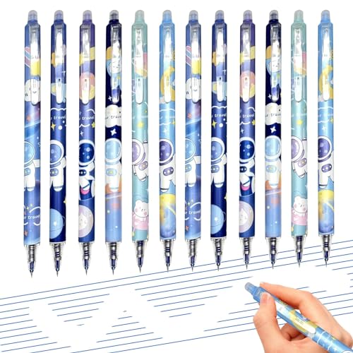 Meanju 12 Stück Radierbarer Kugelschreiber,Cartoon Gel Ink Pen Gelschreiber,Blau Tintenroller Radierbar Radierbare Stifte,Cartoon Kugelschreiber Radierbar Gelschreiber,Gel Stift 0.5mm von Meanju