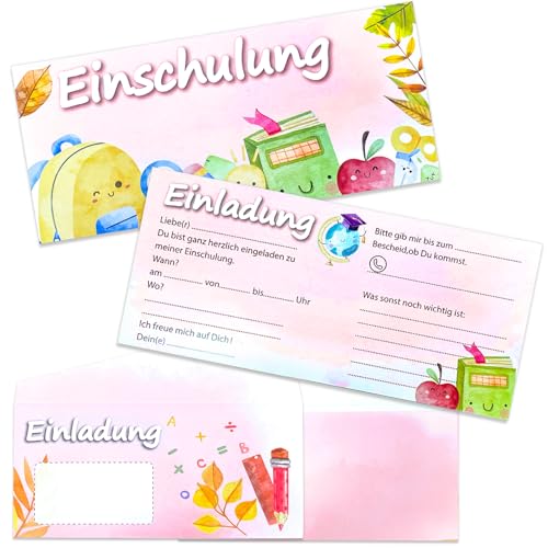 Meanju 12×Einladung Einschulung Mädchen, Einschulung Einladungskarten mit Umschläge, Einladung Schulanfang Mädchen, Einladungskarten zur Einschulung für Schulkind Mädchen Meanju 12×Einladung Einschulung Mädchen, Einschulung Einladungskarten mit Umschläge, Einladung Schulanfang Mädchen, Einladungskarten zur Einschulung für Schulkind Mädchen von Meanju