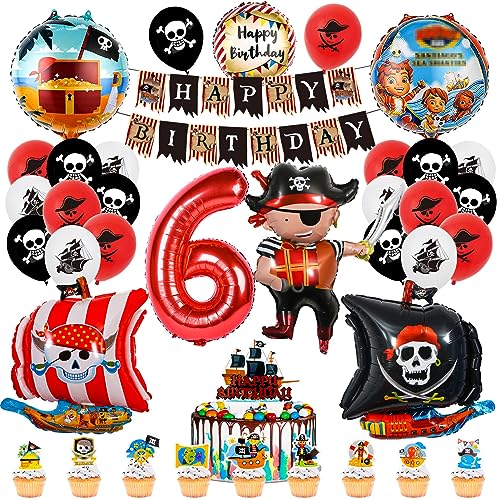 Piratenschiff Luftballons Set 36 Stück,Piraten Geburtstagsdeko 6 Jahre,Piratenschiff Ballon,Piraten Thema Folienballons,Happy Birthday Banner,Tortendeko,Kindergeburtstag Piratenparty Dekoration von Meanju