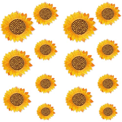14 x gelbe Sonnenblumen-Aufnäher zum Aufbügeln, zarte Blume bestickt, zum Aufbügeln oder Aufnähen, Stickerei-Flicken für Damen, Kleidung, Jeans, Jacken, Hüte, Taschen, DIY, Nähen, Basteln, Dekoration von Meawaho