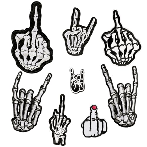 8 Stück Skelett-Finger zum Aufbügeln, Punk-Rock, handbestickte Applikation, lustiges Skelett-Thema, zum Aufnähen auf Emblem, Stickerei für Kleidung, Jeans, Jacken, Hüte, Taschen, DIY Nähen Handwerk von Meawaho